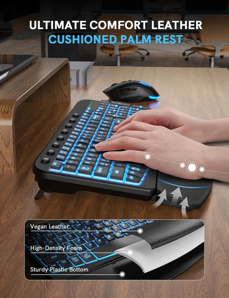 Ergonomic Wireless Keyboard Mouse Combo RGB Wrist Rest Quiet Click MA12 Pro - Image 2 of 4