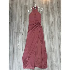 Azazie Halter Neck Maxi Dress Dusty Rose Ruched Side Slit Formal Gown Size C