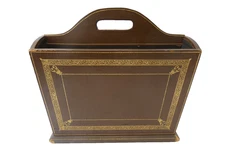 Style Brown Leather Gold Embossed Border Magazine Newspaper Organizer Rack Stand