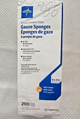 Medline Non Sterile Gauze Sponges All Gauze Wound Pads 4X4 16 Ply 200 Count