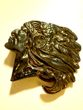 Vintage Bronze Tone Native American Indian Chief Belt Buckle Excellent Condition