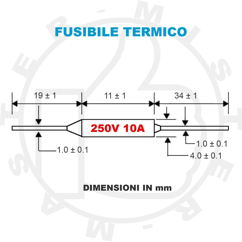 FUSIBILE TERMICO ASSIALE 184 °C 250V 10A TERMOFUSIBILE RY-184 - 3 PEZZI - Immagine 2 di 2