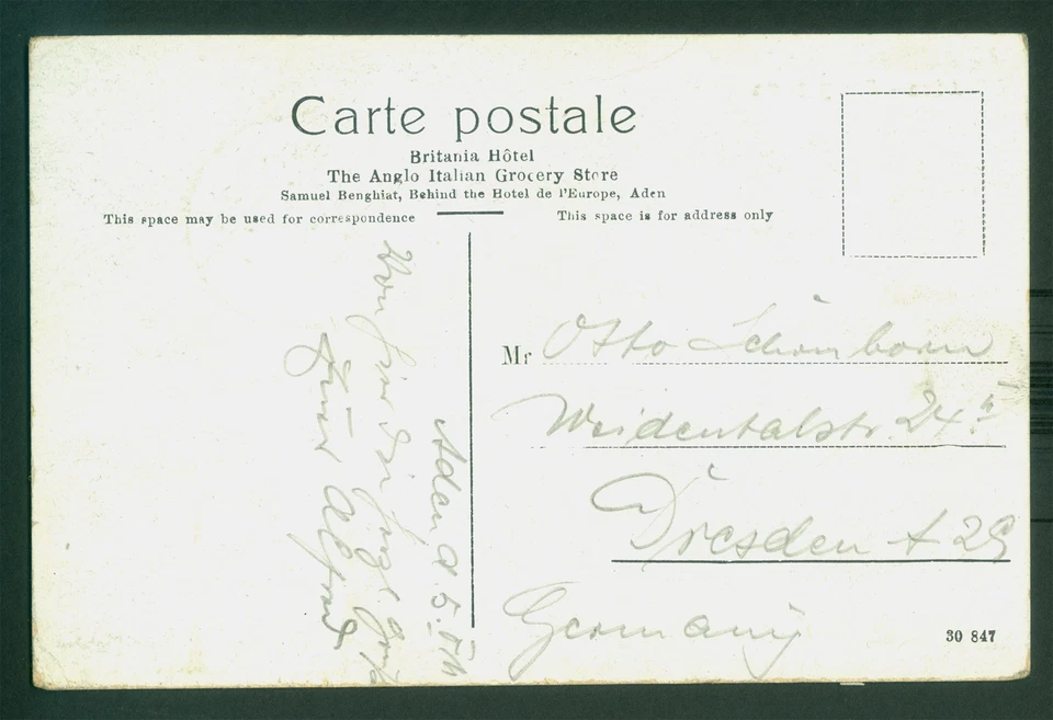 Postal de las Colonias Británicas ADEN 1911 "Camp Town" con B. India KEVII 1c a Alemania Foto 2 de 2