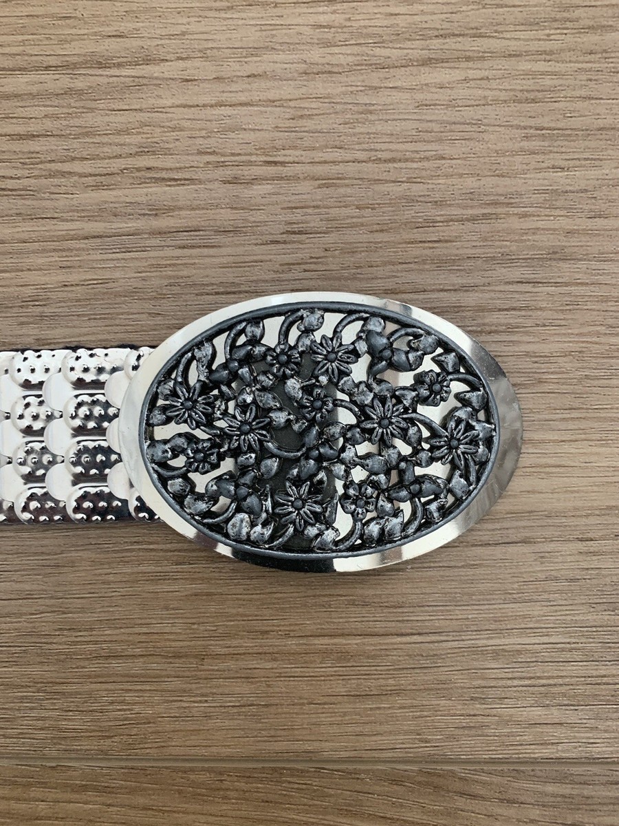 Vintage Silver Tone Elastic Belt w/ Stretch Metal Scales  display picture 2