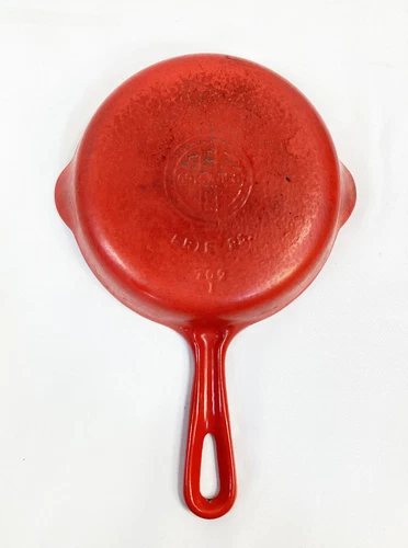 Griswold Cast Iron Red & Cream Enameled #3 Skillet Erie, PA 6 1/2”