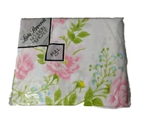 Lady Pepperell No Iron Percale White Pink Floral Full Flat Sheet NWT