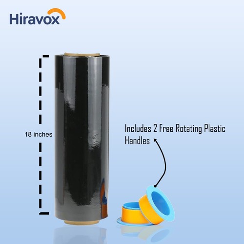 HIRAVOX 18” BLACK SHRINK WRAP 80 GAUGE 1000 FEET WITH PLASTIC HANDLE (PACK OF 6) - Picture 3 of 6