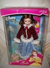 Disney Princess Belle 2001 Brass Key NRFB Winter Coat Blue Gown NRFB Porcelain