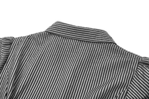 Dark In Love Women Gray Gothic Academic Striped Double-Breasted Blouse Slim Top - Picture 20 of 21