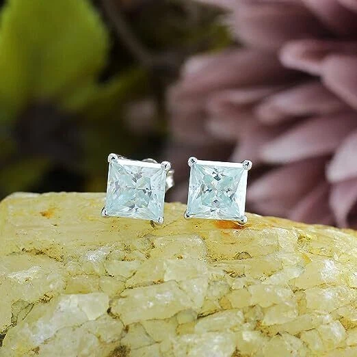 1.75ct Solitaire Stud Earrings Princess Lab Created Moissanite Sterling Silver - Image 3 of 4