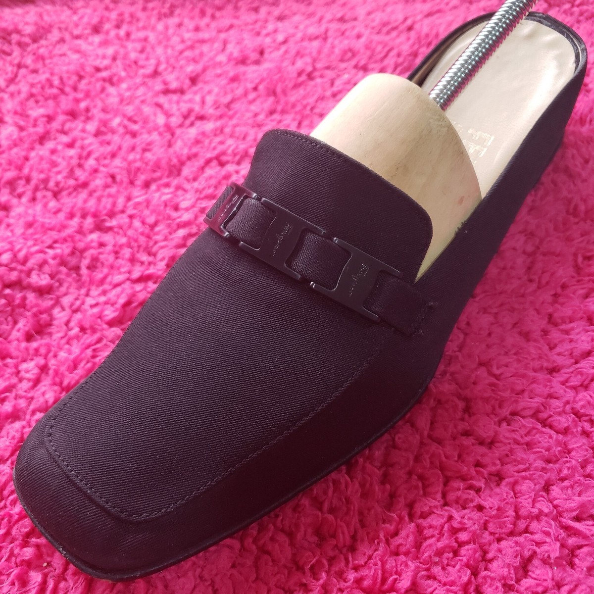 Auth Salvatore Ferragamo Black Women Shoes US 8.5 Mule Flats 