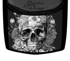 Grayscale Abstract Floral Flowers Skull Truck Car Vinyl Decal Graphic Hood Wrap