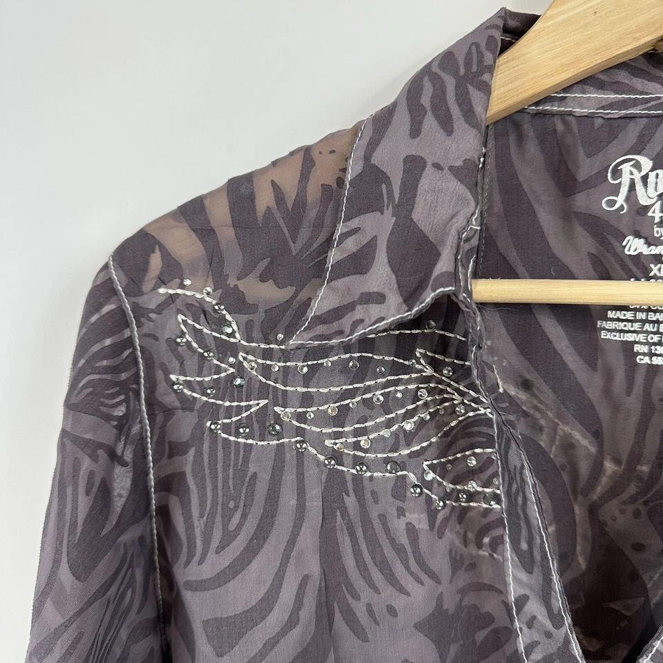 Camisa Rock 47 XL Vaquera Púrpura Perla Occidental A Presión Estrás Blusa Abotonada Foto 3 de 4