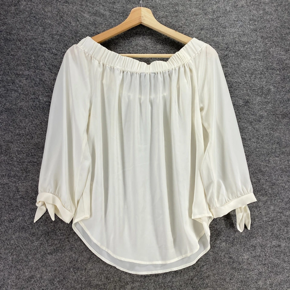 Express Blouse Women S Small White Long Sleeve Round Neck Pullover Casual Solid - Image 2 of 4
