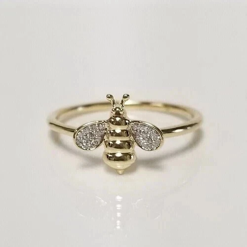 Anillo de compromiso de oro amarillo de 14 quilates con diamantes de corte redondo de 1 quilate de abeja melífera FN Foto 4 de 4