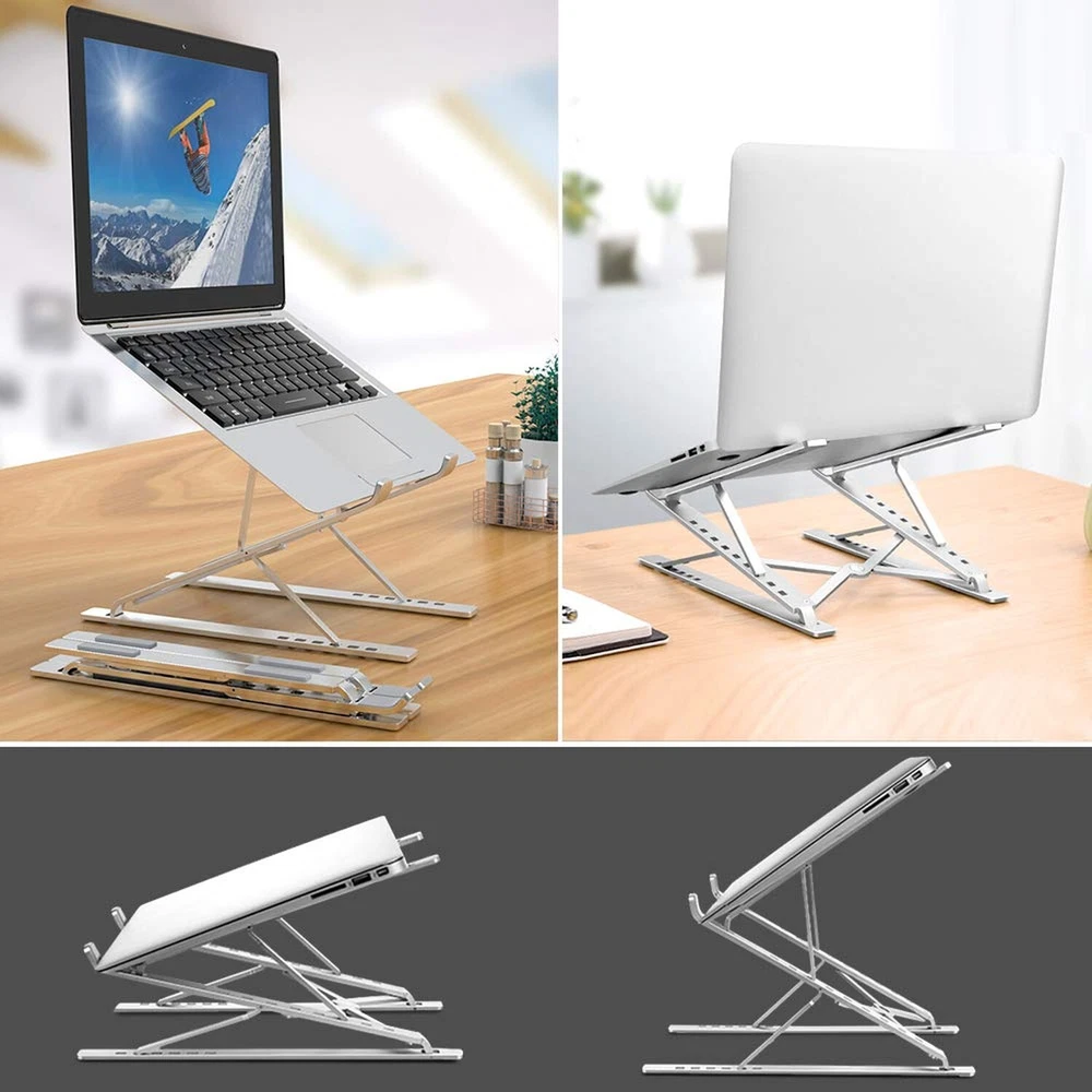 Laptop Stand Adjustable Portable Aluminum for 10" - 17" Laptop Tablet Silver