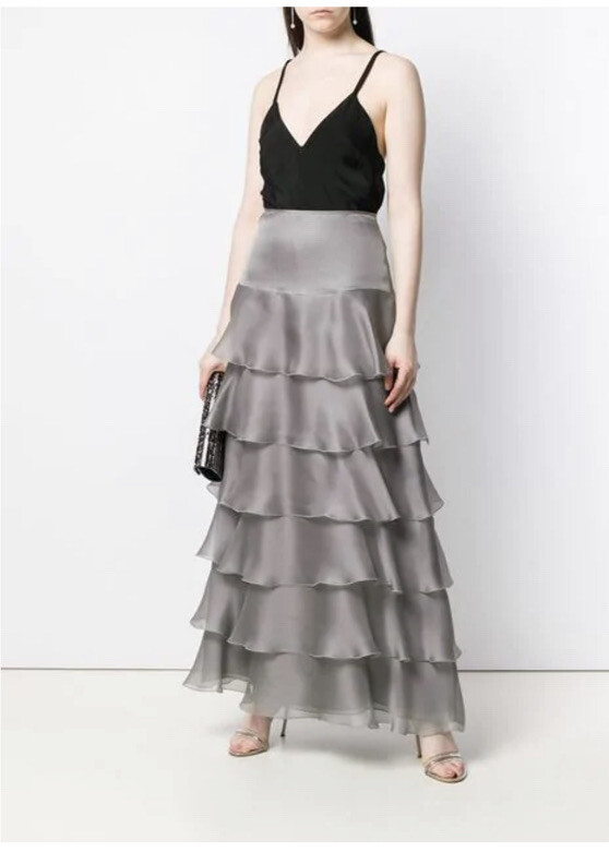 スカート GIORGIO ARMANI Women Long Skirts GW000806TE10101U8045 Grey NWT WOMENS GIORGIO ARMANI LONG TIERED SILK SKIRT GREY SZ 6