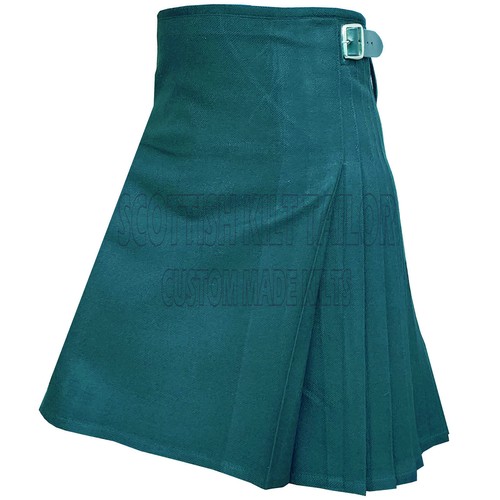 Falda escocesa escocesa hecha a mano tradicional verde liso tartán falda para hombre talla personalizada - Imagen 2 de 5