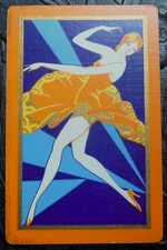 Deco Lady Dances Twirls Orange Short Skirt 1920s True Art Deco Swap Playing Card