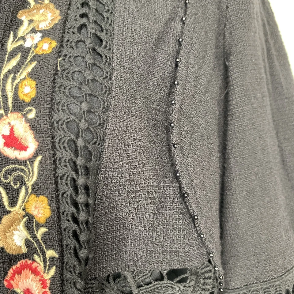 Blazer Chicos Talla 1 Mediano Pequeño Bordado Tejido Encaje Frente Abierto Algodón BOHO Foto 3 de 4