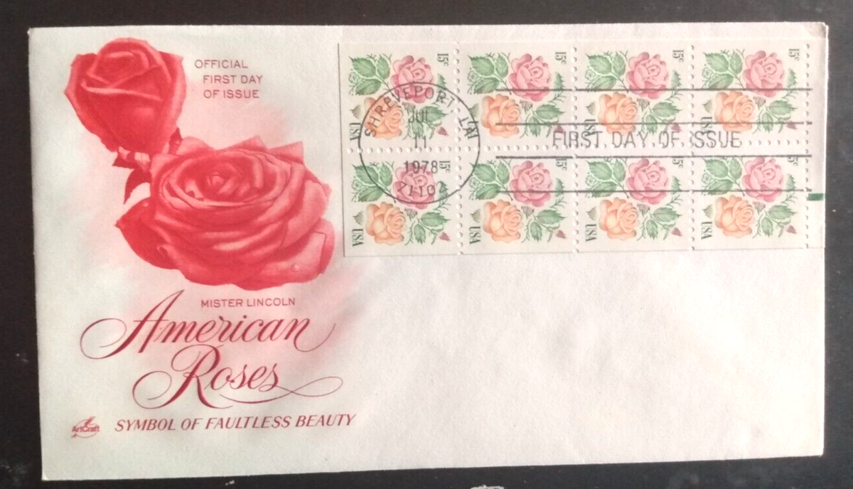 ROSE #1737 FLOWER 1978 TAB BOOKLET PANE 8 STAMPS ARTCRAFT CACHT