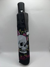 Ed Hardy Skull Print Automatic Open Automatic Close Compact Umbrella NEW Black