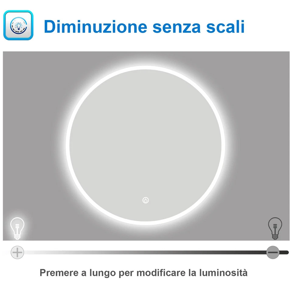 Specchio da bagno LED intelligente con disappannamento - Immagine 3 di 4