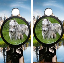 KT Cornhole Wraps Hunting Wolves laminated Cornhole Vinyl Wraps / Sticker
