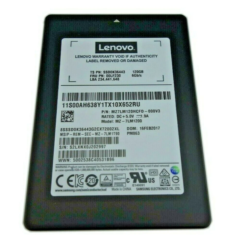 Lenovo PM863 120GB SATA 6Gb/s 2.5"SSD MZ7LM120HCFD SSD0K36443 00LF230 MZ-7LM1200 - Image 2 of 3