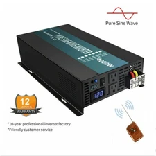 4000W Pure Sine Wave Inverter 24V DC to 120/220V Car Home Remote Switch