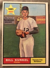 1961 Topps Bill Kunkel Baseball Card #322 Athletics Rookie RC Pitcher High-Grade. rookie card picture
