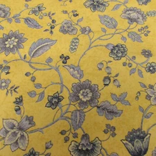 Cotton Fabric  Vtg Kessler for Concord Blue  Florals on Yellow  1Yd 14"x 56"