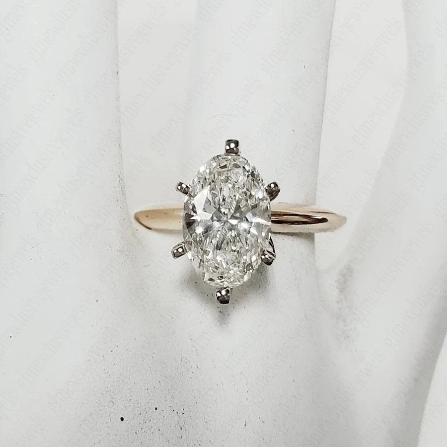 3.25Ct IGI E VS1 OVAL CUT LAB GROWN DIAMOND ENGAGEMENT RING IN 14K TWO-TONE GOLD - Image 3 of 4