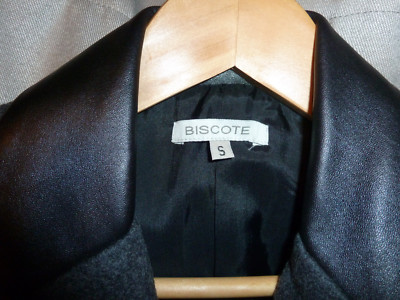 Veste Biscote En Laine Et Cuir Véritable - Taille S Neuve Sans Étiquettes