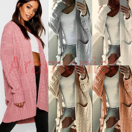 Womens Chunky Knit Sweater Open Front 