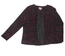 Tan Jay Dressy Evening Cardigan Jacket Velvety Red/Black 3/4 Ruched Sleeves PL