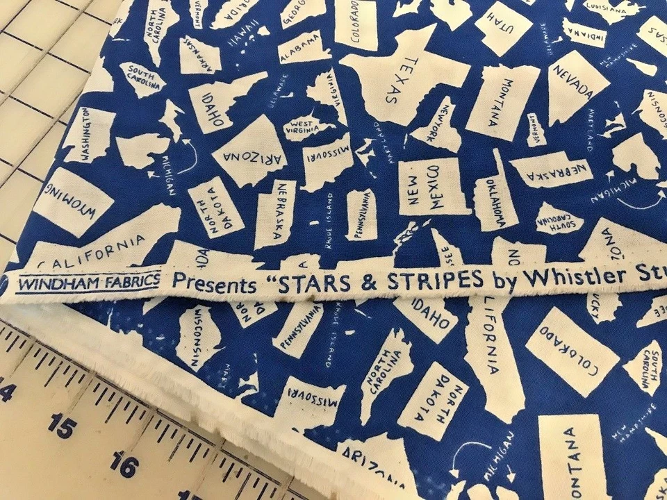 Fun Stars & Stripes tossed States quilters cotton Fabric by yd 44" sewing craft - Image 2 of 3