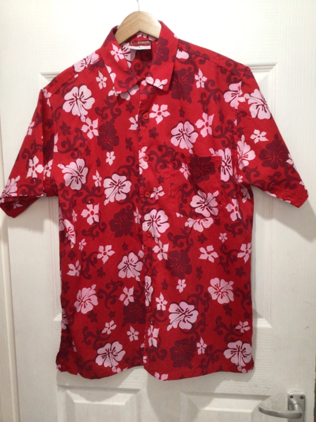 Southern Mannermode Men Floral Shirt Red Mix L Cotton Button Up Vintage Pocket