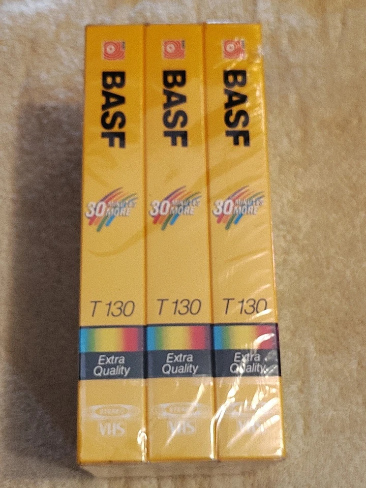 3 Factory Sealed BASF T130 6 1/2 Hour Extra Quality Blank VHS Tapes NEW - Image 2 of 4