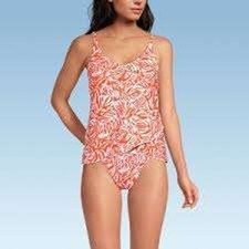 Lands End Womens Orange Tropical Palm Leaf One Piece Swimsuit Size 10 NEW
