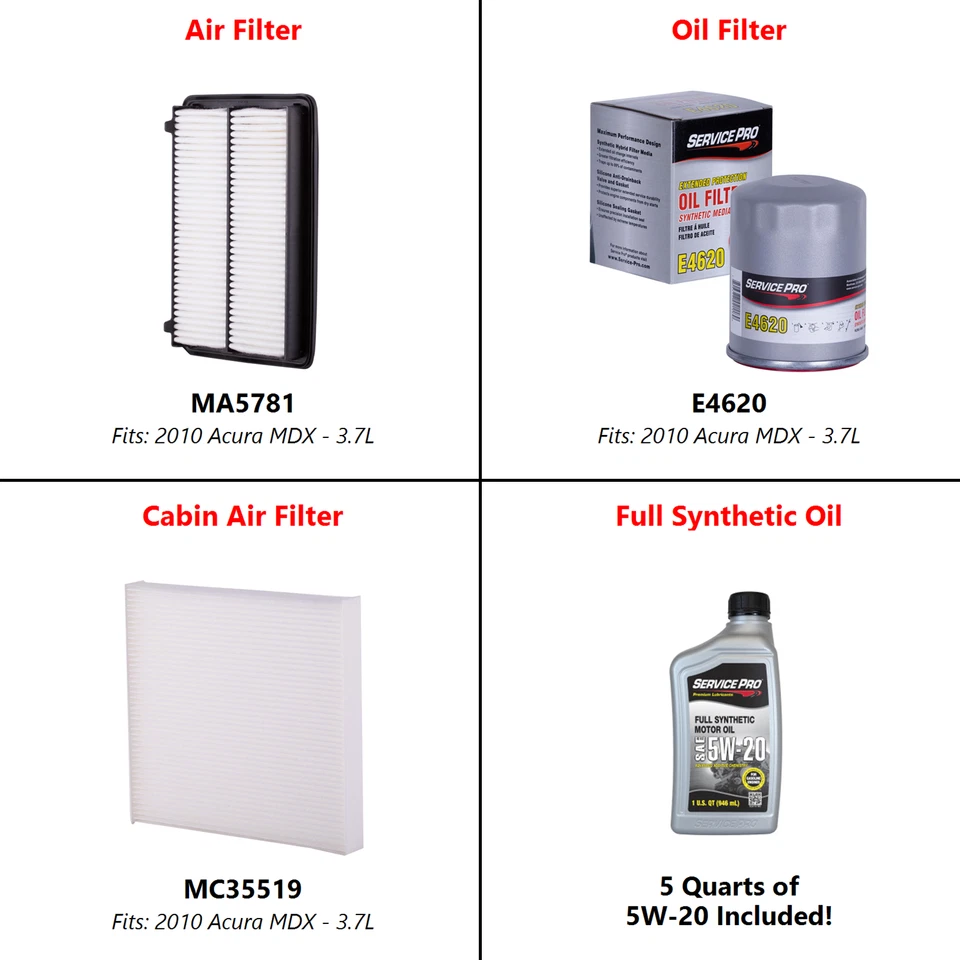 2010 Acura MDX 3.7L Complete Cabin, Air & Oil Filter Kit (5W-20) - Image 2 of 4