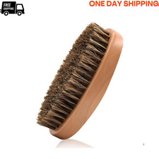 Men's Boar Hair Beard Brush - Soft Bristle Mustache Grooming, Oval Wood Handle