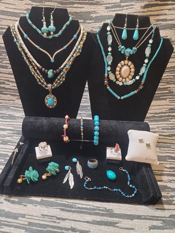 Turquoise Coral Buffalo Costume Jewelry Lot 22 Mixed Items