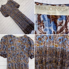 ULLA JOHNSON $490 Ilana Dress Caspia Blue Brown Womens 0