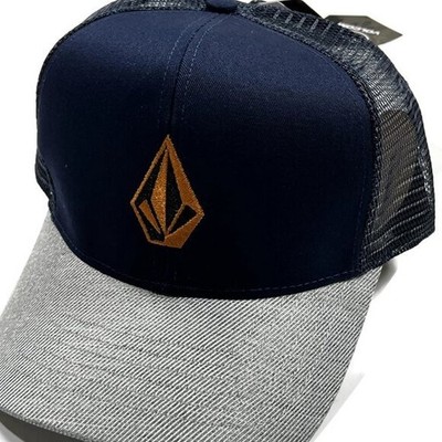 Volcom Full Stone Cheese Snapback Hat Cap Sea Navy Gray Meshback Adjustable New