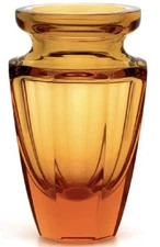 Moser Crystal Eternity Bud Vase Deep Amber Signed Czechoslavakia 4.6" Tall