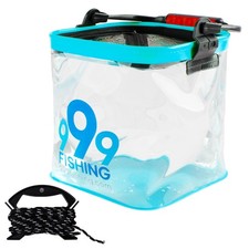 CASTSTRIKE 9L Collapsible Transparent Fishing Bucket, Zipper Mesh Lid, 19ft Rope