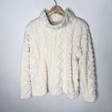 Eddie Bauer Ivory Cable Fleece Pullover Sweater Mock Neck Women  s Large