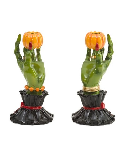BROOMSTICK BLVD Set Of 2 Witch Hand Candle Holders - NIB