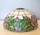Tiffany Style Floral Stained Glass Shade Pink Rose Pattern Vintage *With Cracks